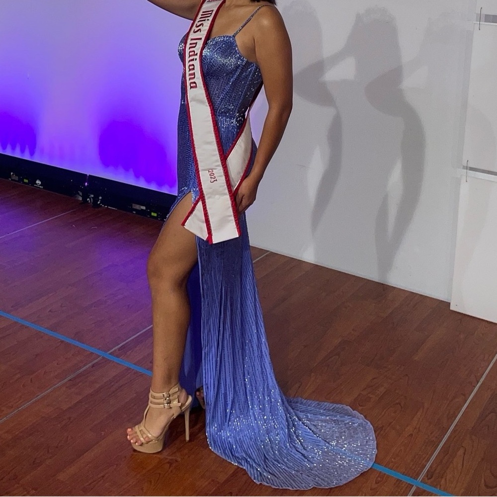 Periwinkle Ashley Lauren Liquid Beaded Gown
